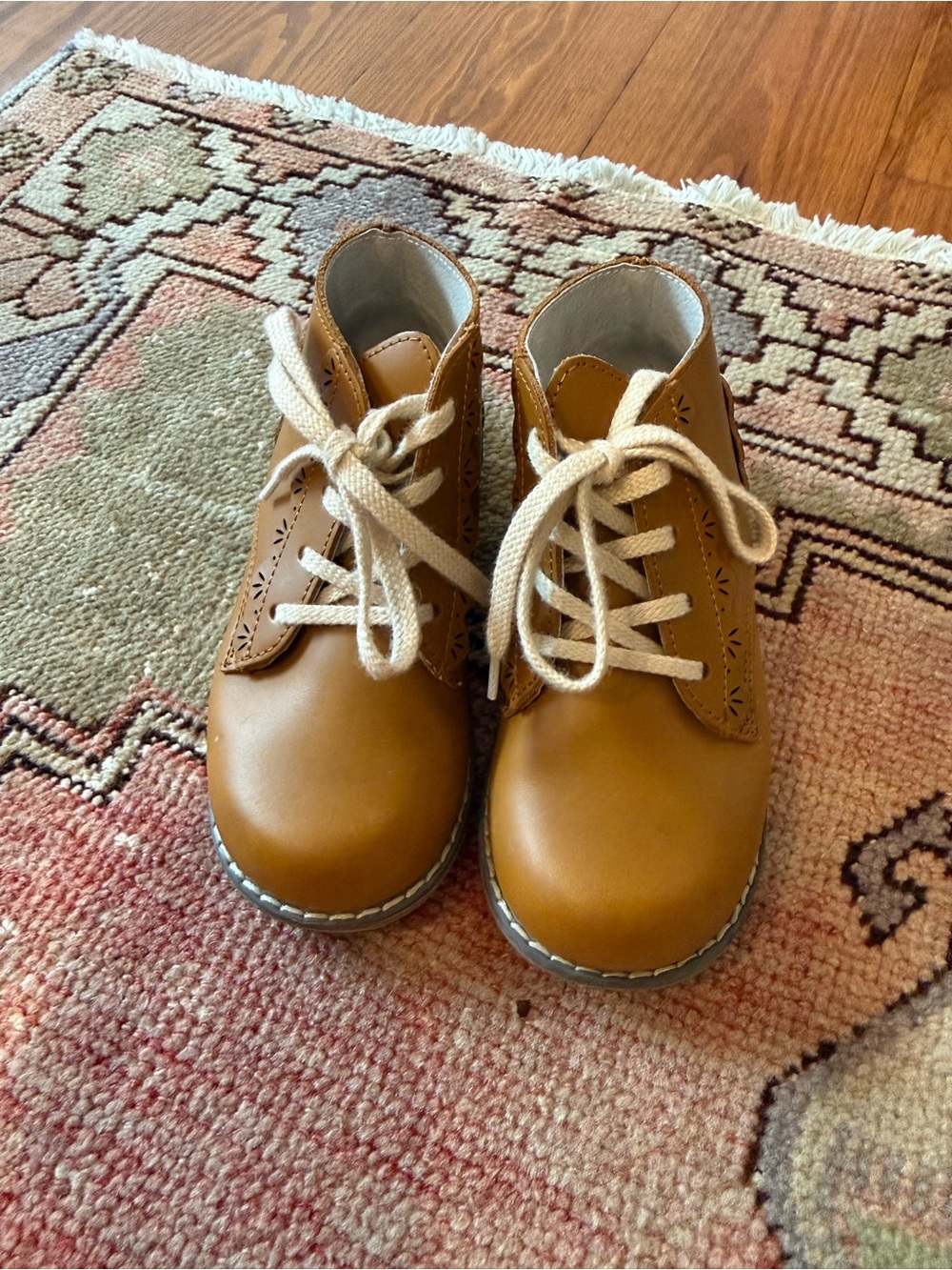 L'Amour Tan Leather Baby Walker Lace-Up Boots